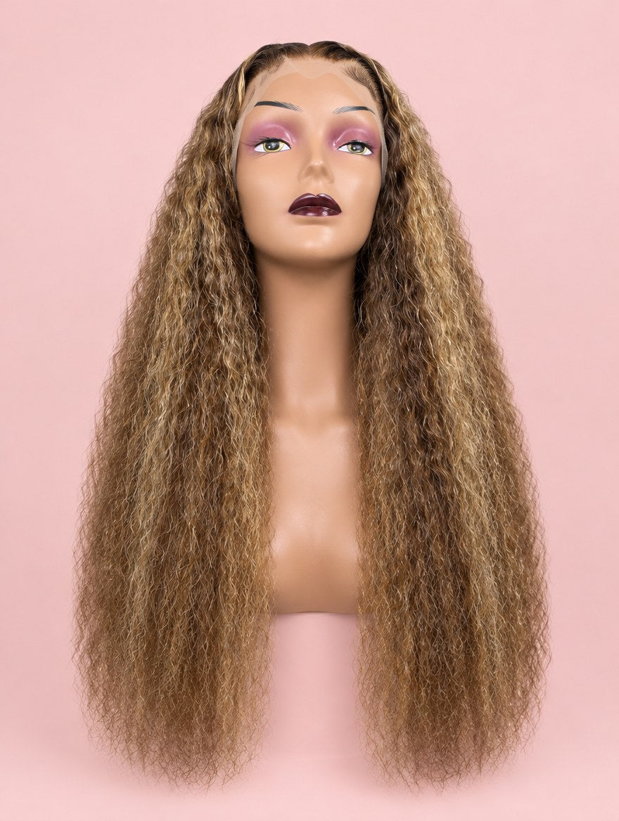 Honey Blonde Highlight Water Wave 13x4 Lace Frontal Wig 32"