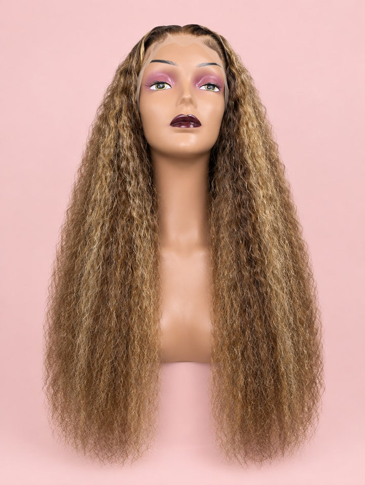Honey Blonde Highlight Water Wave 13x4 Lace Frontal Wig 32"