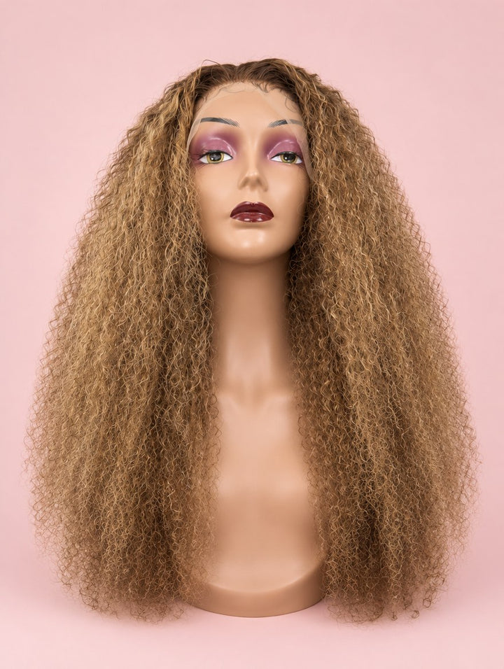 Honey Blonde Highlight Baby Curl 13x4 Lace Frontal Wig 32"