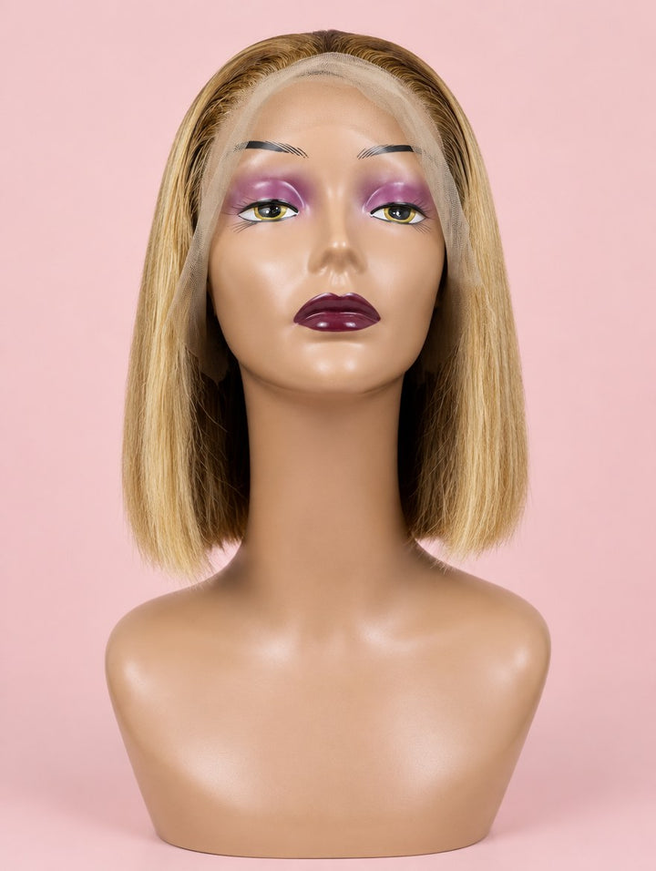 Honey Blonde Highlight Straight Bob 13x4 Lace Frontal Wig 8"