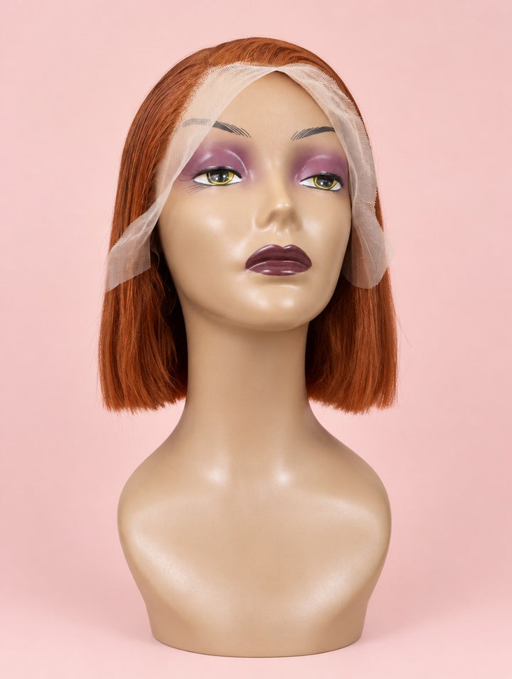 Super Double Drawn Vietnamese Ginger 350 Straight Bob 13x4 Lace Frontal Wig 8"