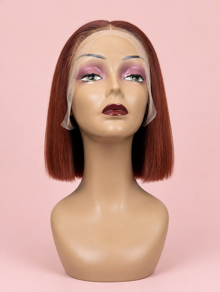 Super Double Drawn Burgundy 99J Straight Bob 13x4 Lace Frontal Wig 8"