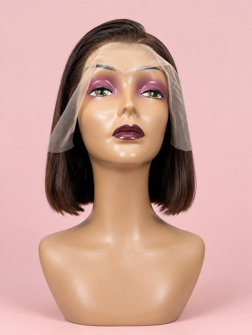 Super Double Drawn Vietnamese Chocolate Brown Straight Bob 13x4 Lace Frontal Wig 8"