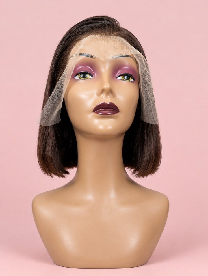 Super Double Drawn Vietnamese Chocolate Brown Straight Bob 13x4 Lace Frontal Wig 8"