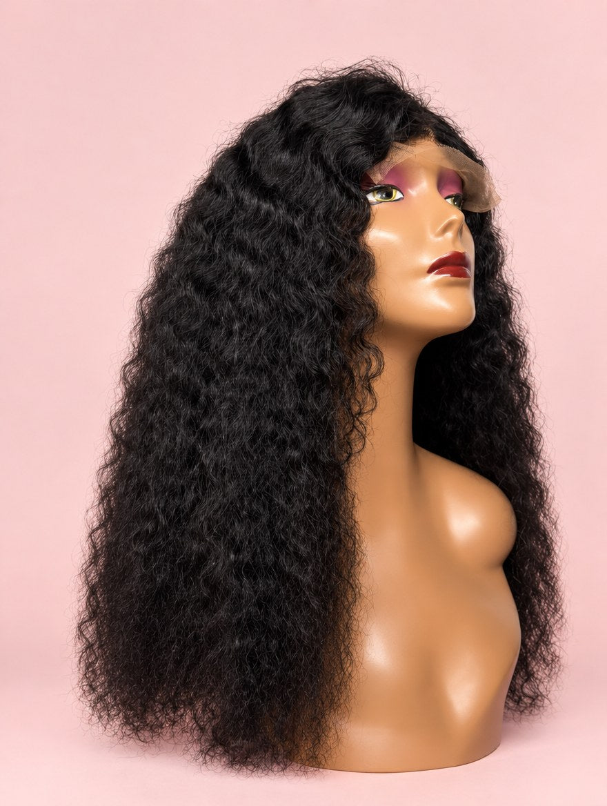 Super Double Drawn Vietnamese Natural Black Water Wave Lace Frontal Wig 22"