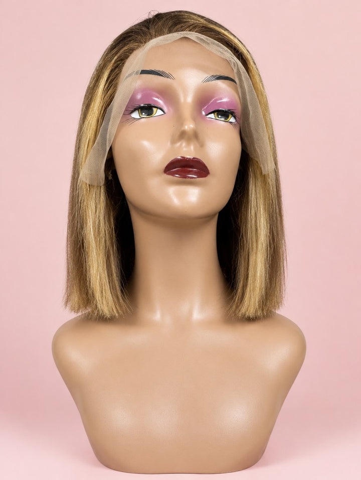 Honey Blonde Highlight Straight Bob 13x4 Lace Frontal Wig 10"