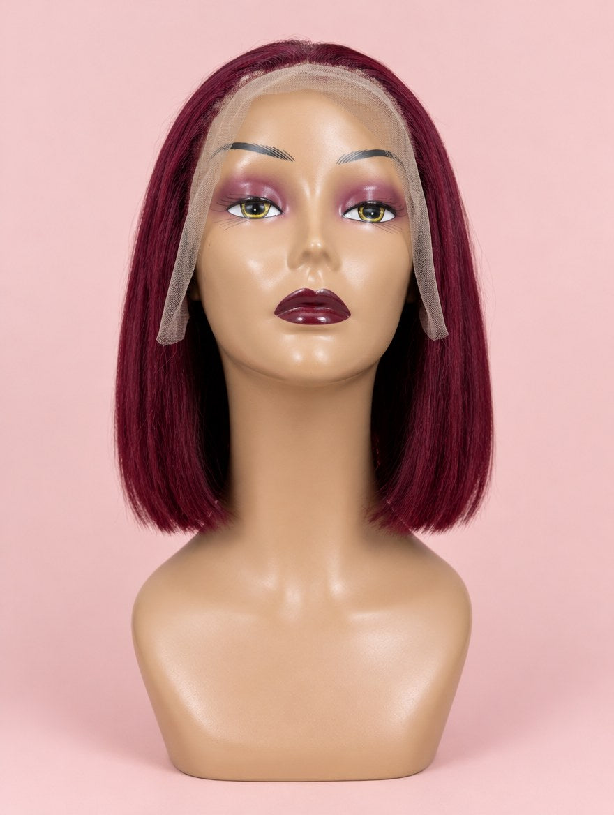 Burgundy 99J Straight Bob 13x4 Lace Frontal Wig 10"