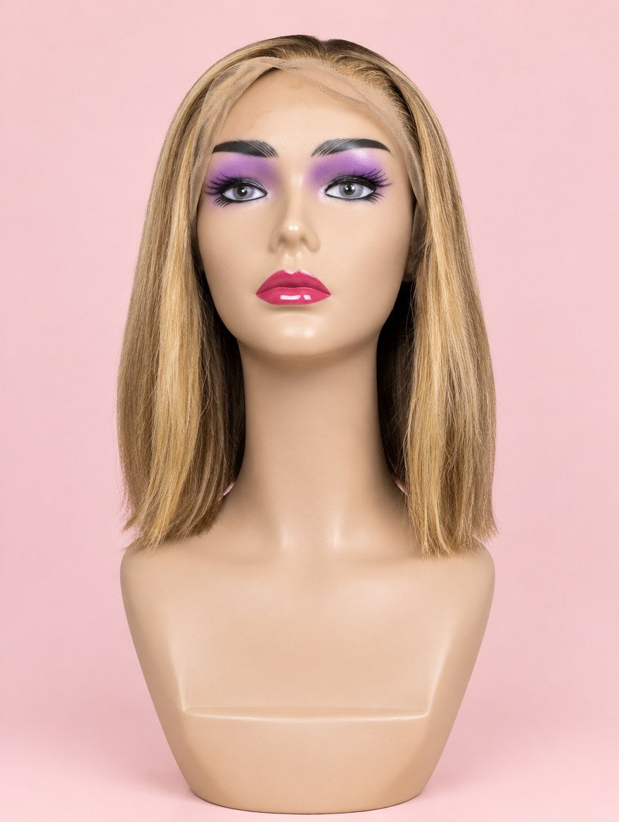 Honey Blonde Highlight Straight Bob 13x4 Lace Frontal Wig 10"