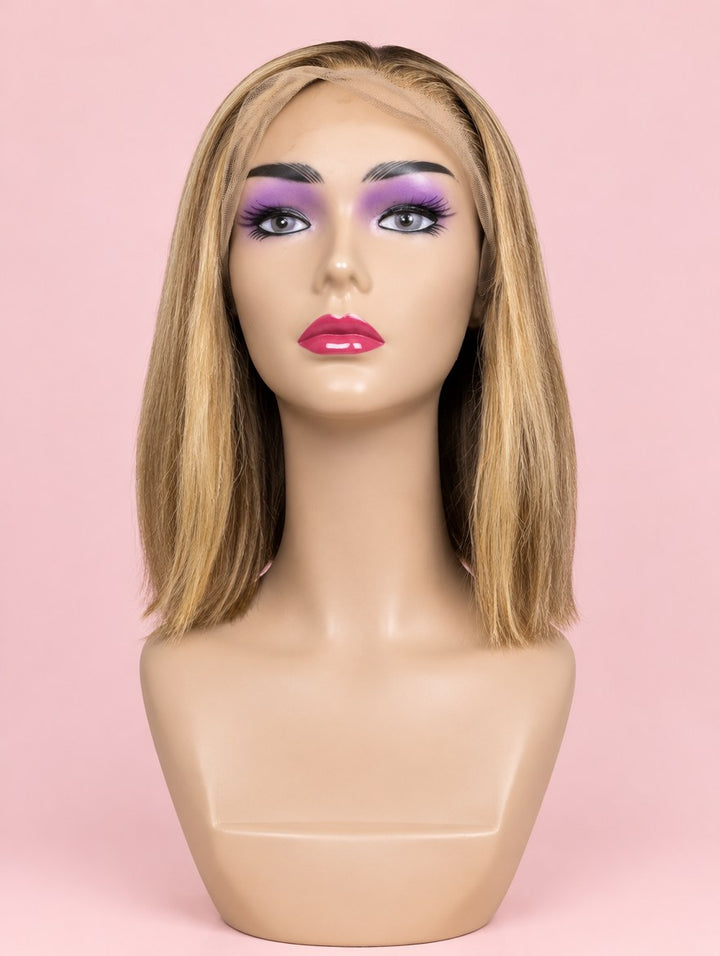 Honey Blonde Highlight Straight Bob 13x4 Lace Frontal Wig 10"
