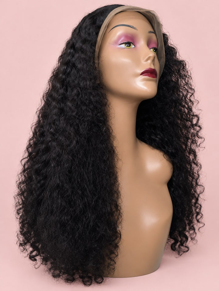 Super Double Drawn Natural Black Curly 13x4 Lace Frontal Wig