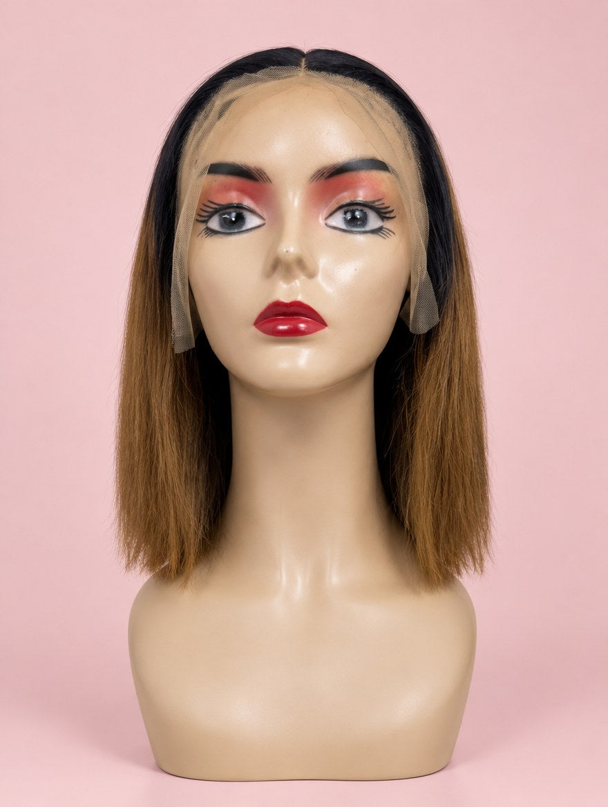 Brown Ombre Straight Bob 13x4 Lace Frontal Wig 10"