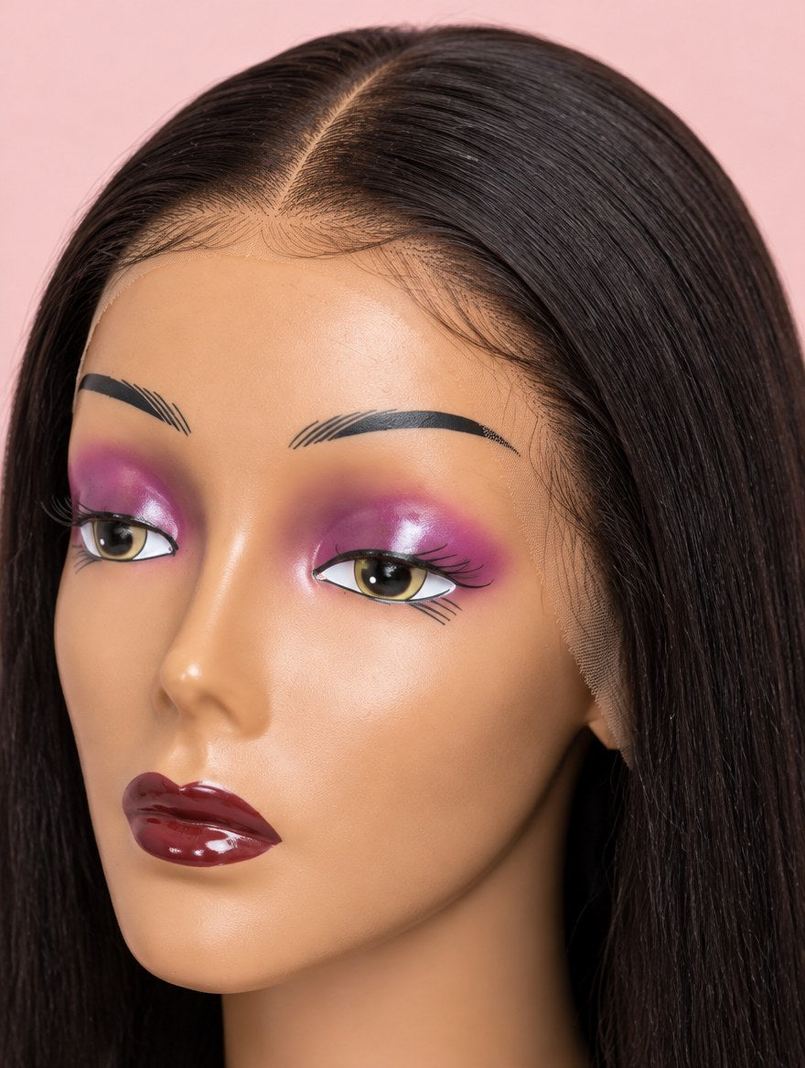 Natural Black Straight 13x4 Lace Frontal Wig lace and hairline close-up