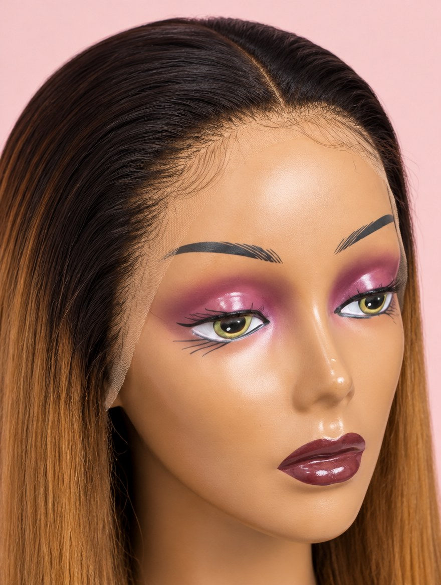 Auburn Ombre Straight 13x4 Lace Frontal Wig lace and hairline close-up