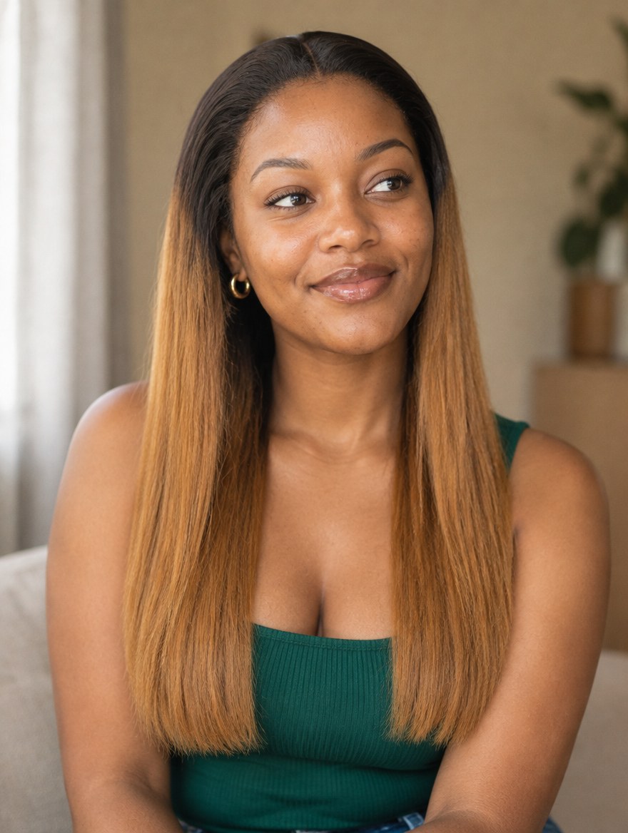 Auburn Ombre Straight 13x4 Lace Frontal Wig worn by a model