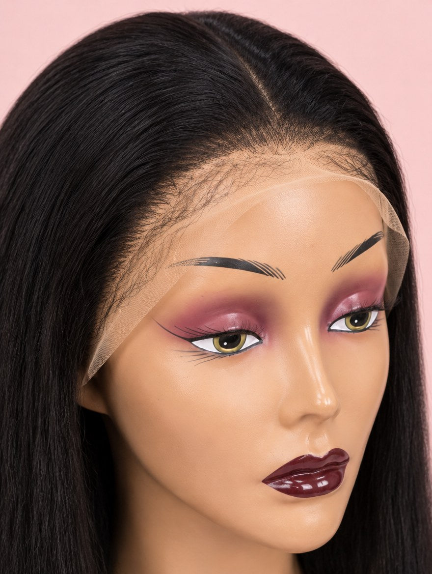 Natural Black Straight 13x4 Lace Frontal Wig lace and hairline close-up