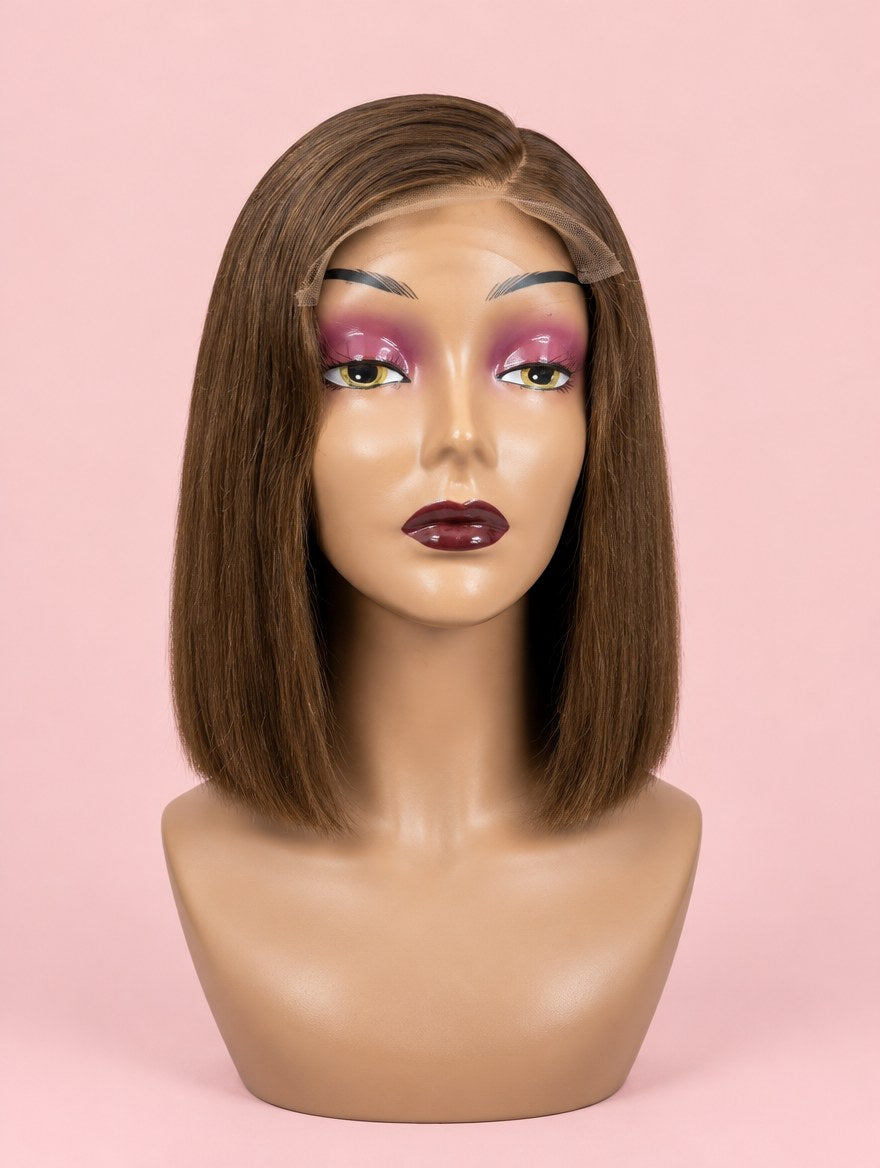 Super Double Drawn Vietnamese Chocolate Brown Straight Bob C-Part 5x5 Closure Wig 10"