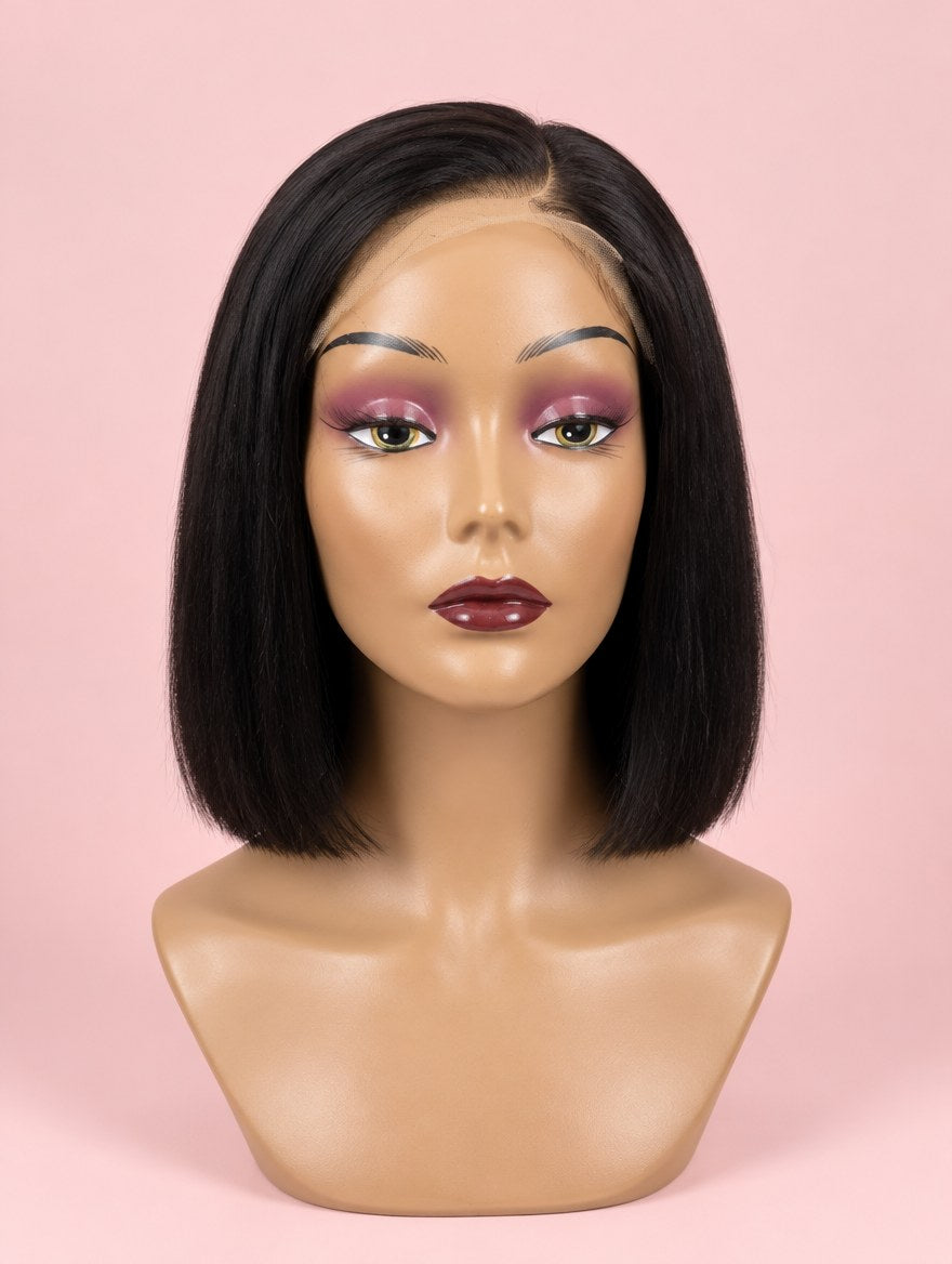 Super Double Drawn Vietnamese Natural Black Straight Bob C-Part 5x5 Closure Wig 10"