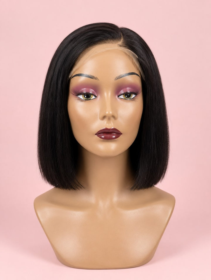 Super Double Drawn Vietnamese Natural Black Straight Bob C-Part 5x5 Closure Wig 10"