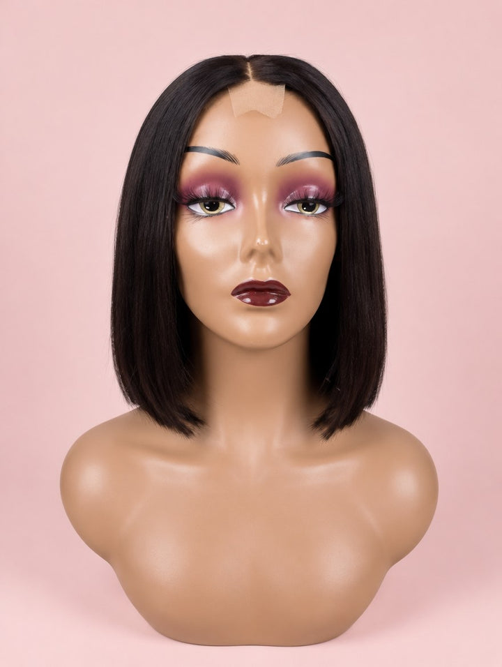 Super Double Drawn Natural Black Straight Bob 2x6 Lace Closure Wig 10"