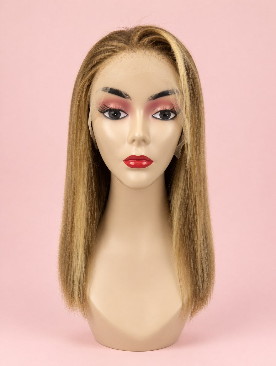 Honey Blonde Highlight Straight 13x4 Lace Frontal Wig 14" 16" front