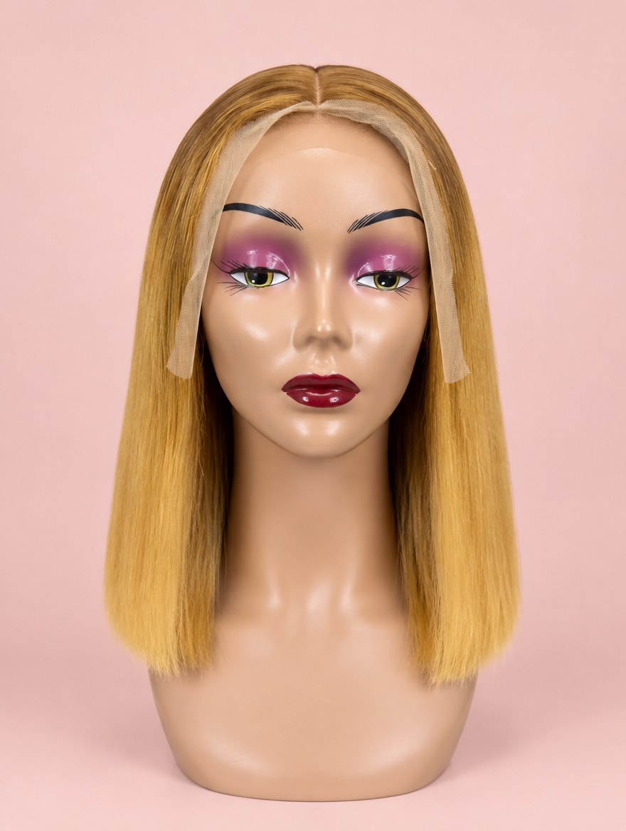Super Double Drawn Golden Blonde Straight 13x4 Lace Frontal Wig 12"
