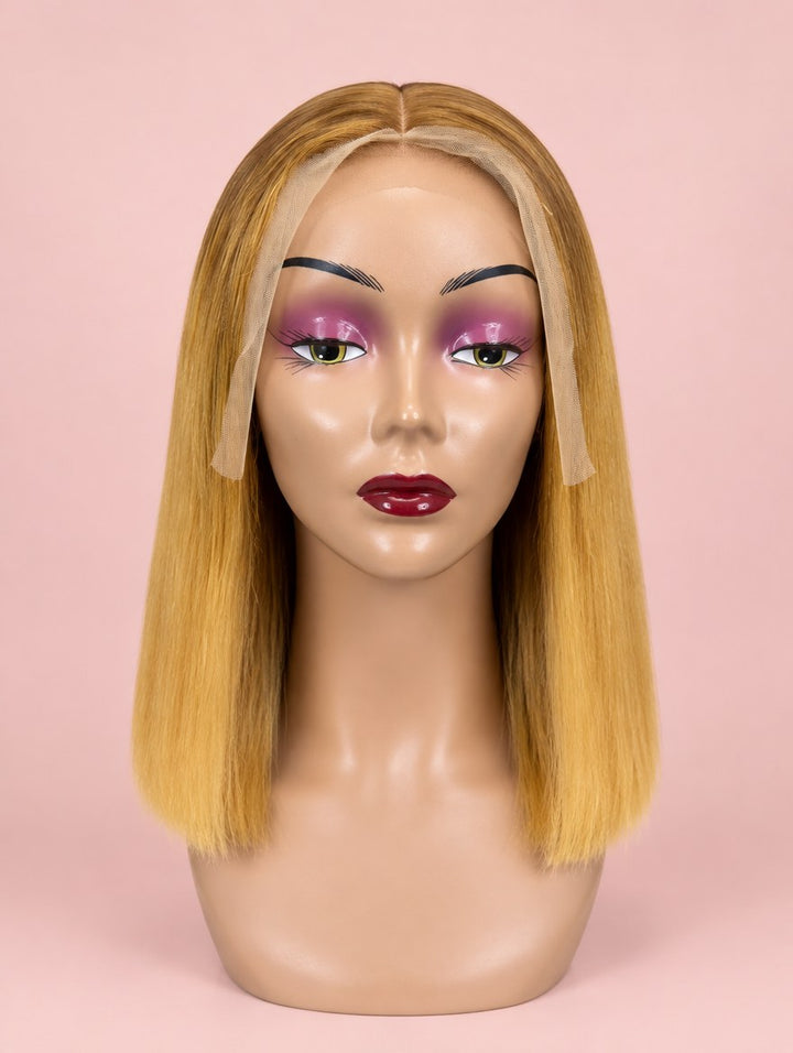 Super Double Drawn Golden Blonde Straight 13x4 Lace Frontal Wig 12"
