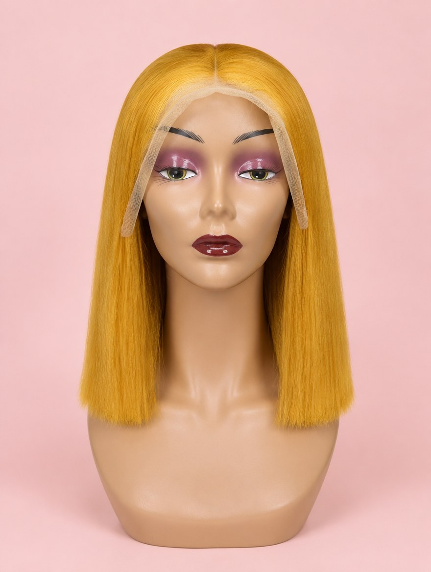 Super Double Drawn Golden Blonde Straight 13x4 Lace Frontal Wig 12"