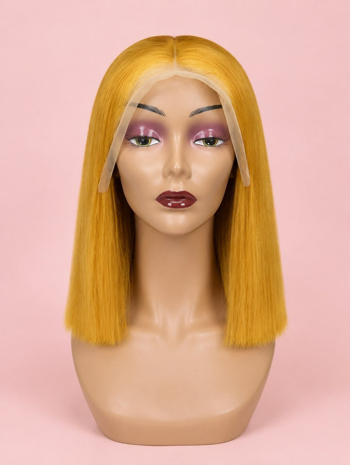 Super Double Drawn Golden Blonde Straight 13x4 Lace Frontal Wig 12"