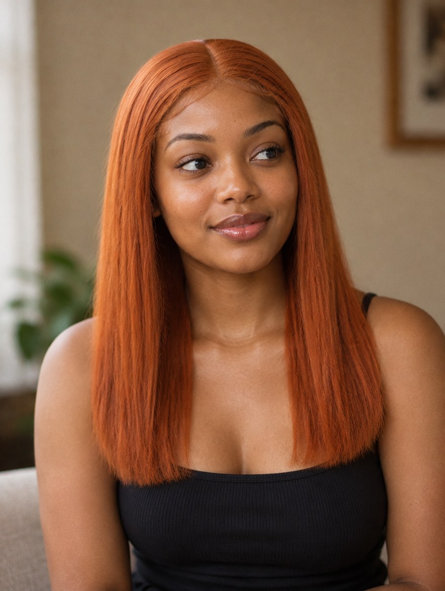 Ginger 350 Straight 4x4 Lace Closure Wig 14" worn by a model
