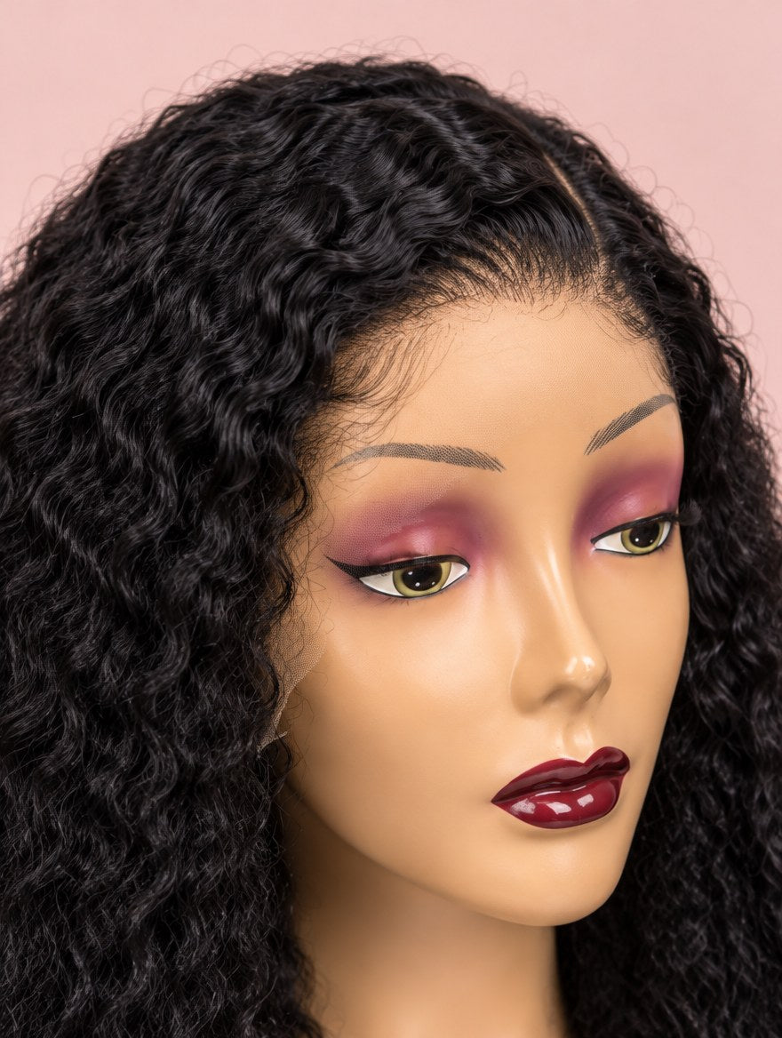Natural Black Water Wave 13x4 Lace Frontal Wig 26" lace and hairline close-up