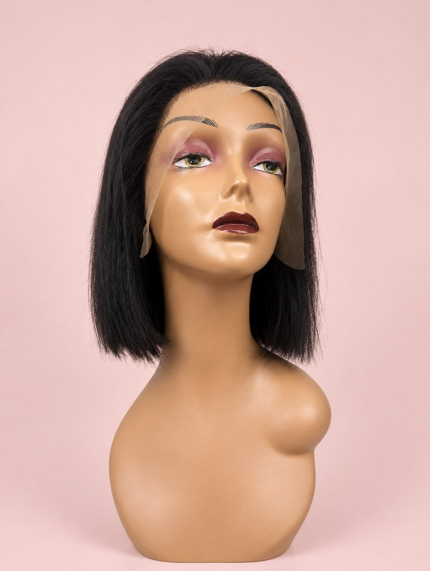 Natural Black Straight Bob 13x4 Lace Frontal Wig 8" 10" front