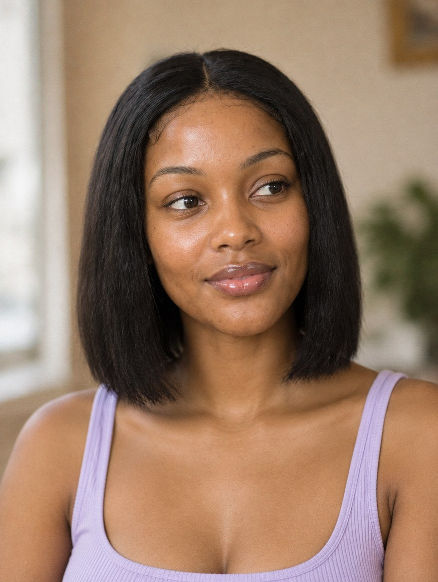 Natural Black Straight Bob 13x4 Lace Frontal Wig 8" worn by a model