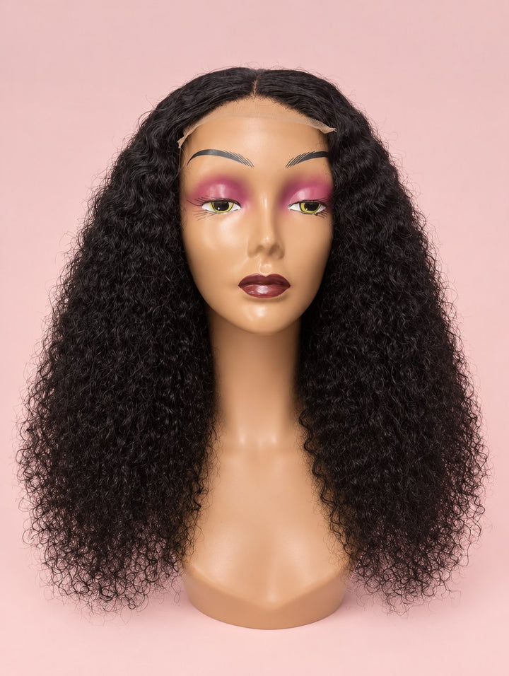 Natural Black Double Drawn Jerry Curl 4x4 Lace Closure Wig 22"