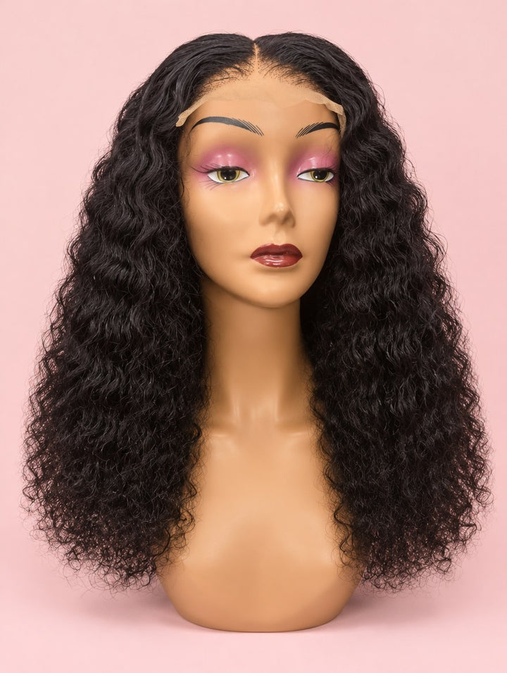 Natural Black Jerry Curl 4x4 Lace Closure Wig 22"