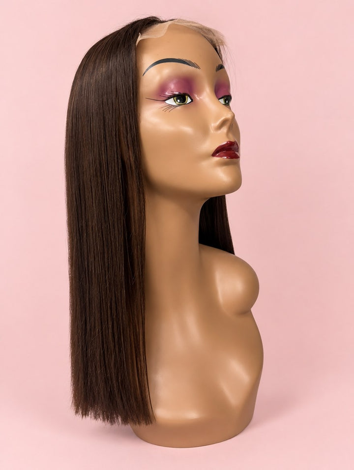 Super Double Drawn Chocolate Brown Straight Bob 13x4 Lace Frontal Wig 16"