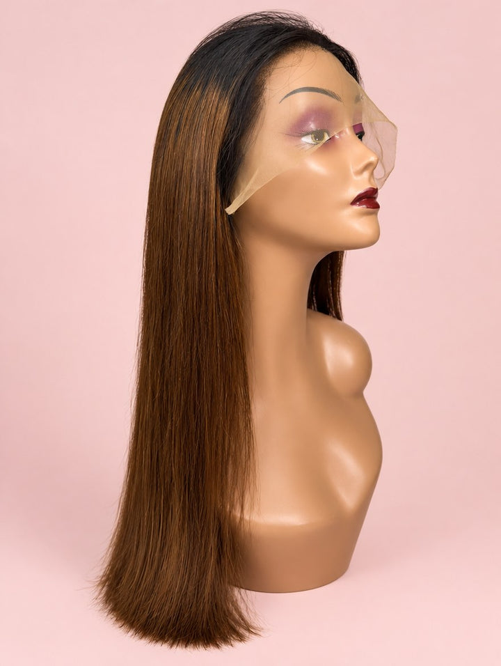 Super Double Drawn Vietnamese Brown Ombre Straight 13x4 Lace Frontal Wig 22"