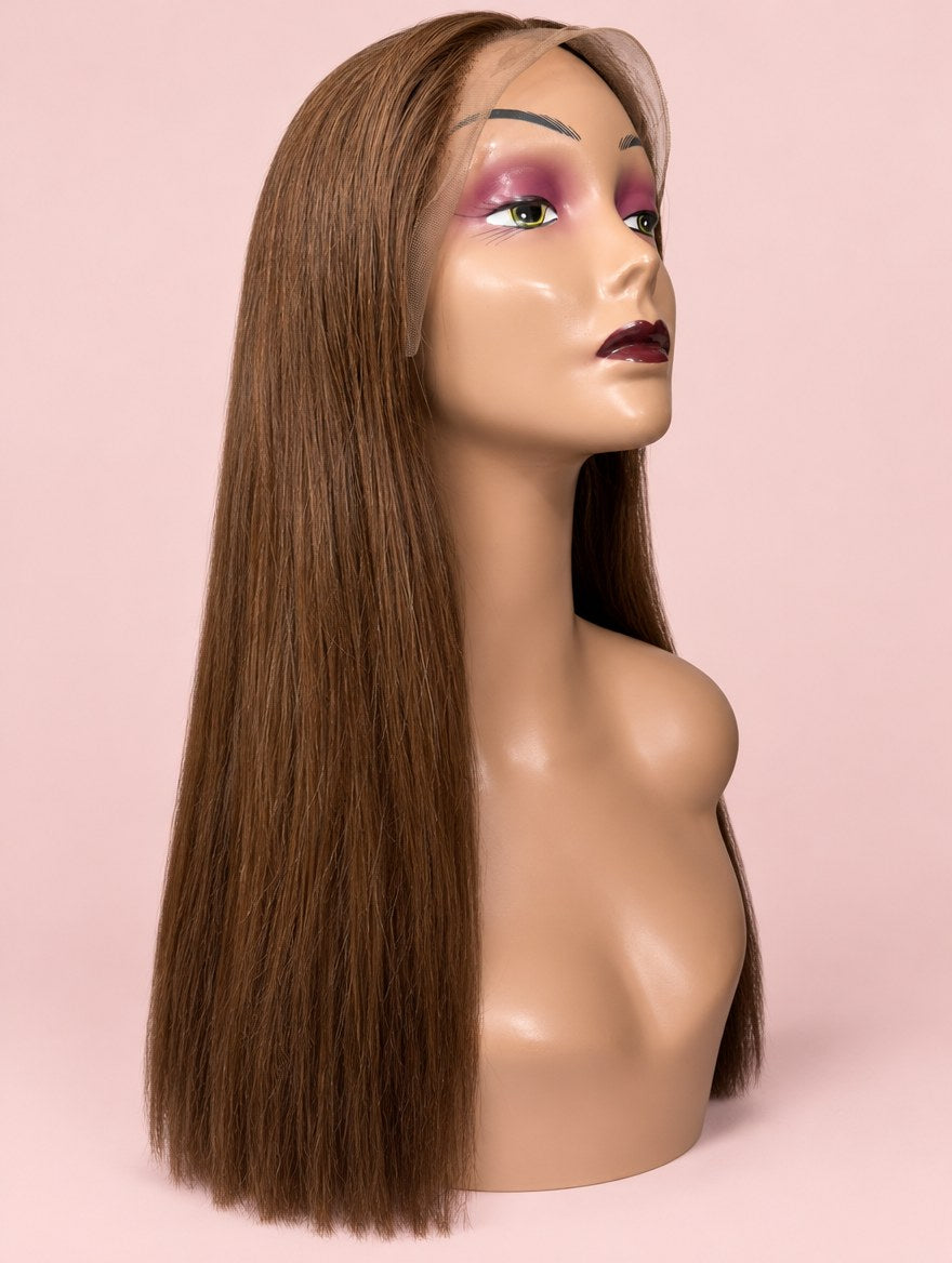Super Double Drawn Vietnamese Chocolate Brown Straight 13x4 Lace Frontal Wig 24"