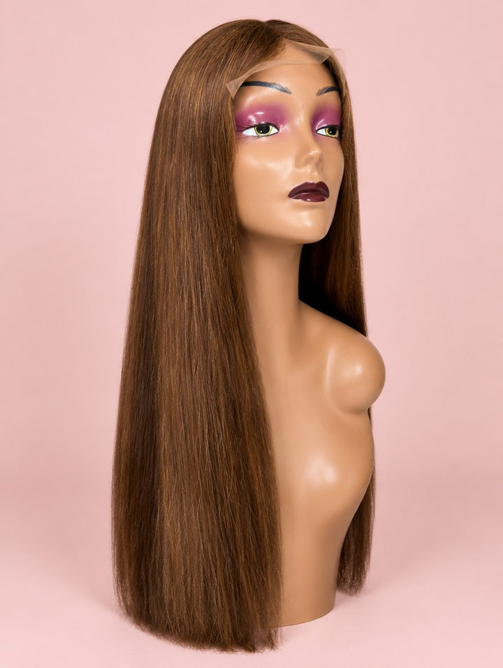 Super Double Drawn Vietnamese Chocolate Brown Straight Lace Frontal Wig 24"