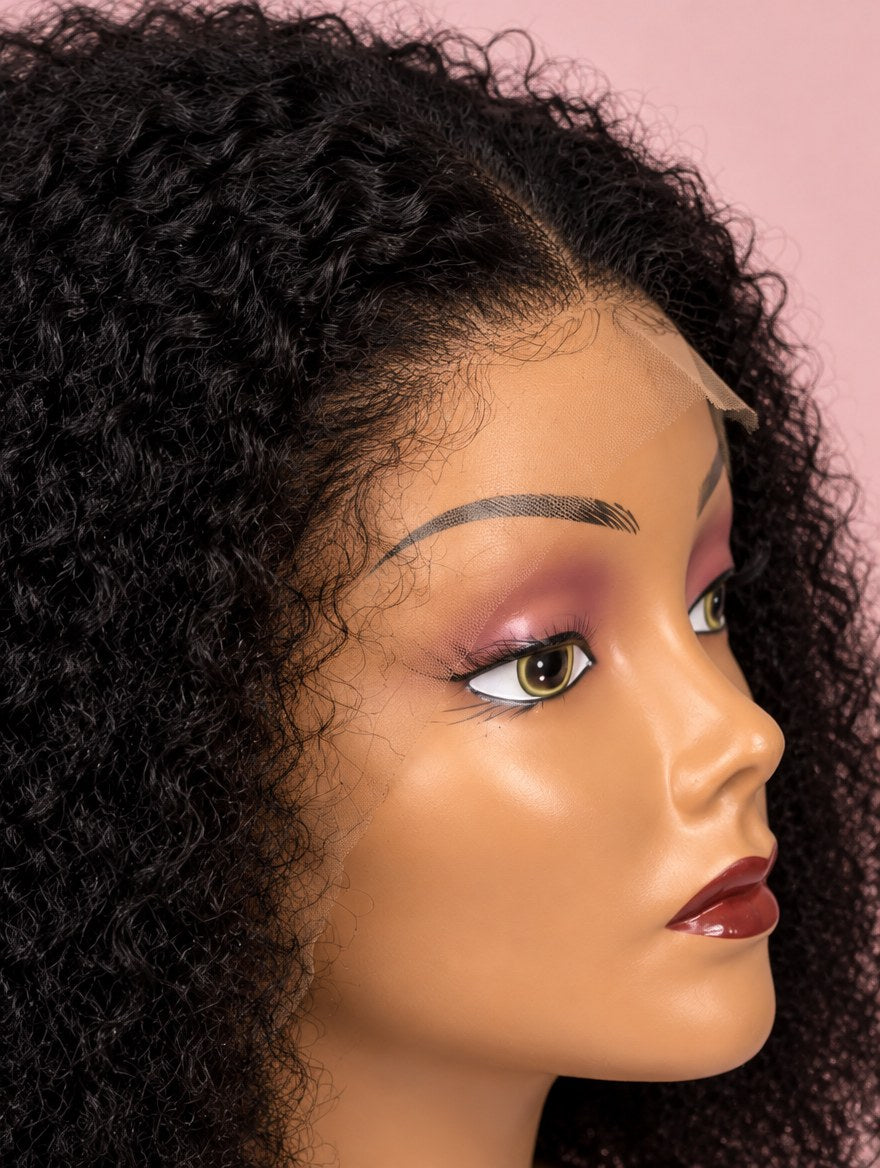 Natural Black Curly 13x4 Lace Frontal Wig lace and hairline close-up
