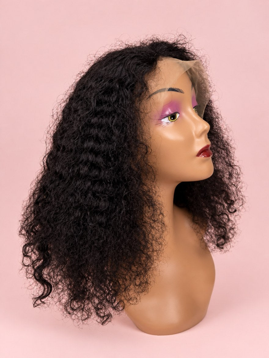 Super Double Drawn Vietnamese Natural Black Baby Curl 13x4 Lace Frontal Wig 16"