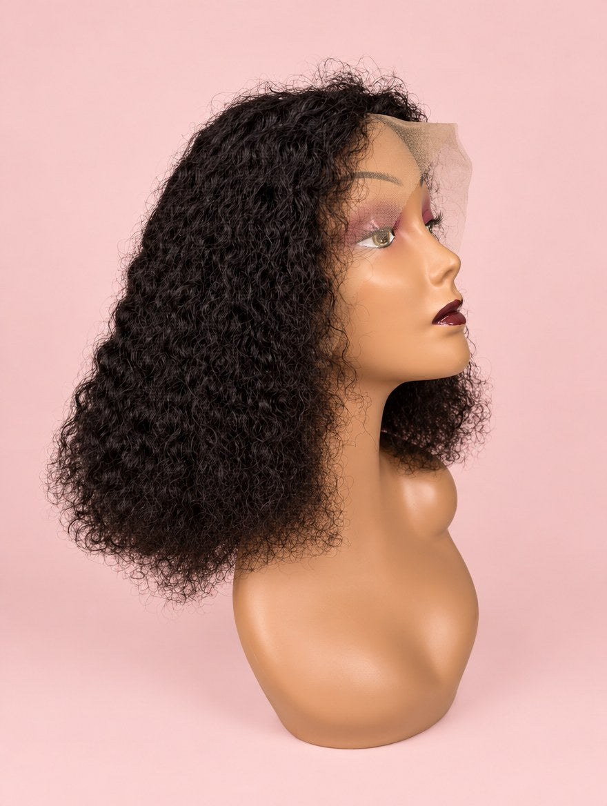 Natural Black Curly 13x4 Lace Frontal Wig 14"