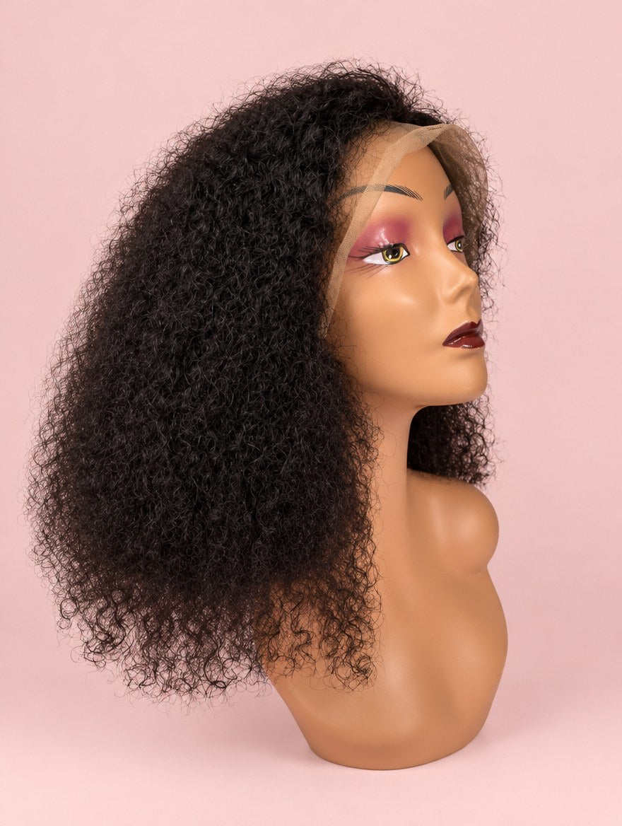 Natural Black Curly 13x4 Lace Frontal Wig 16"
