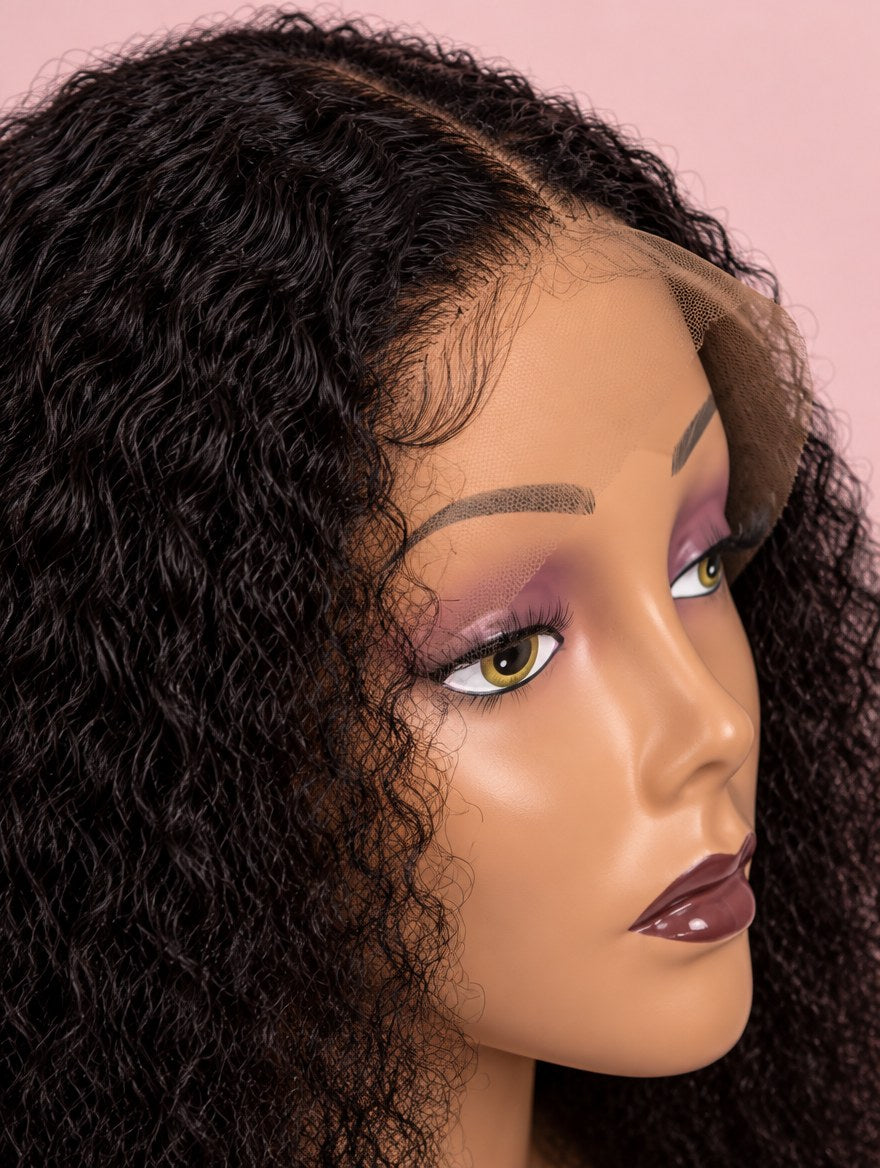 Natural Black Curly Lace Frontal Wig lace and hairline close-up