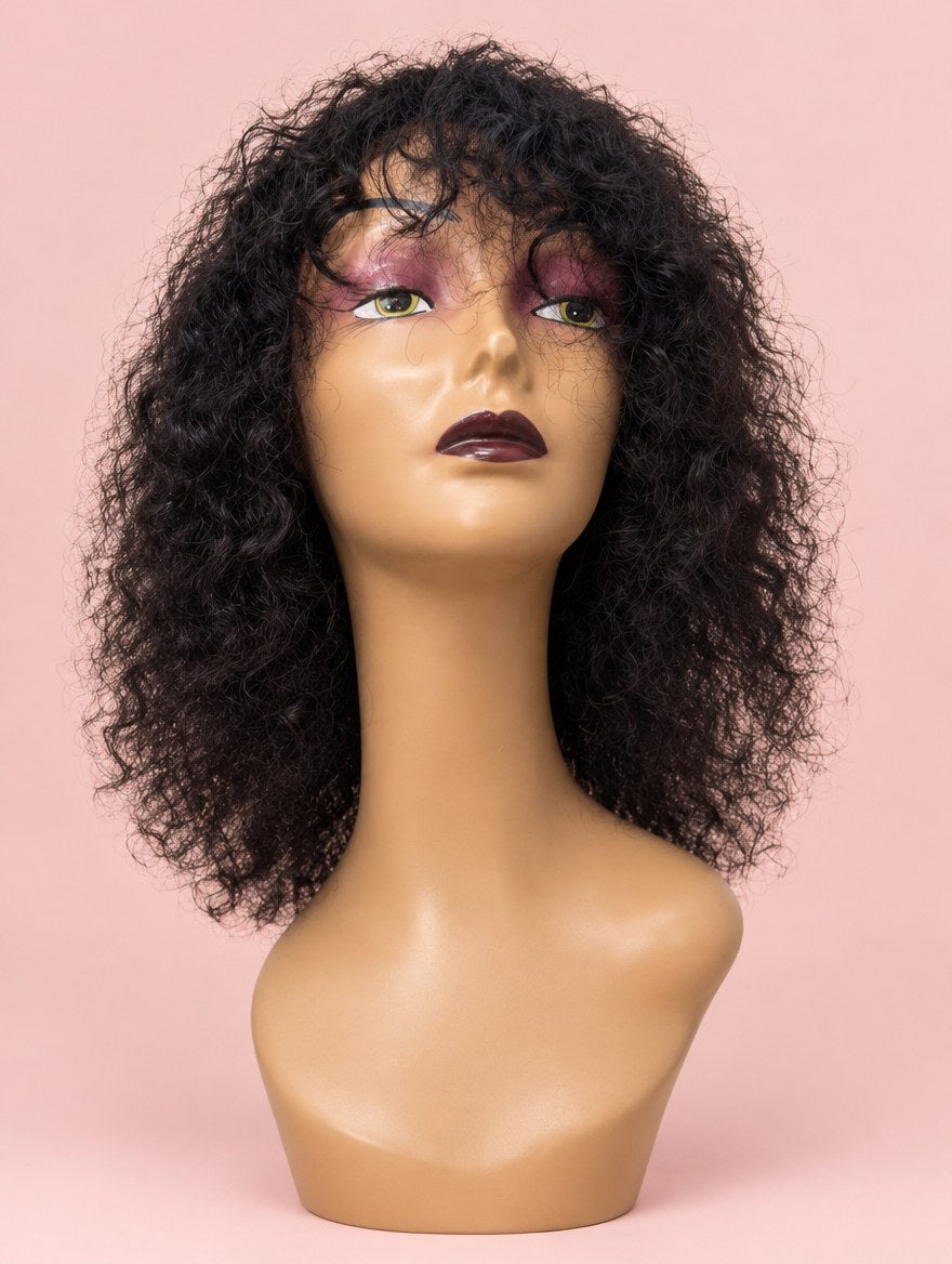 Natural Black Curly Fringe Wig 10"