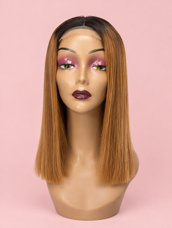 Auburn Ombre Straight 4x4 Lace Closure Wig 12"