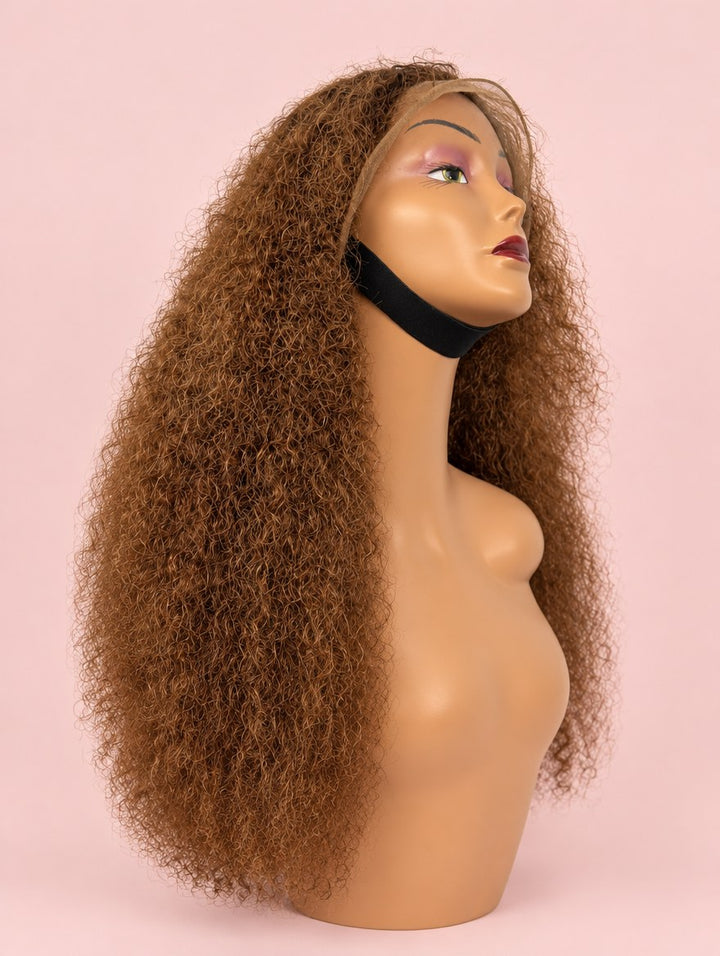 Super Double Drawn Honey Brown Pixie Curl 13x4 Lace Frontal Wig 20"