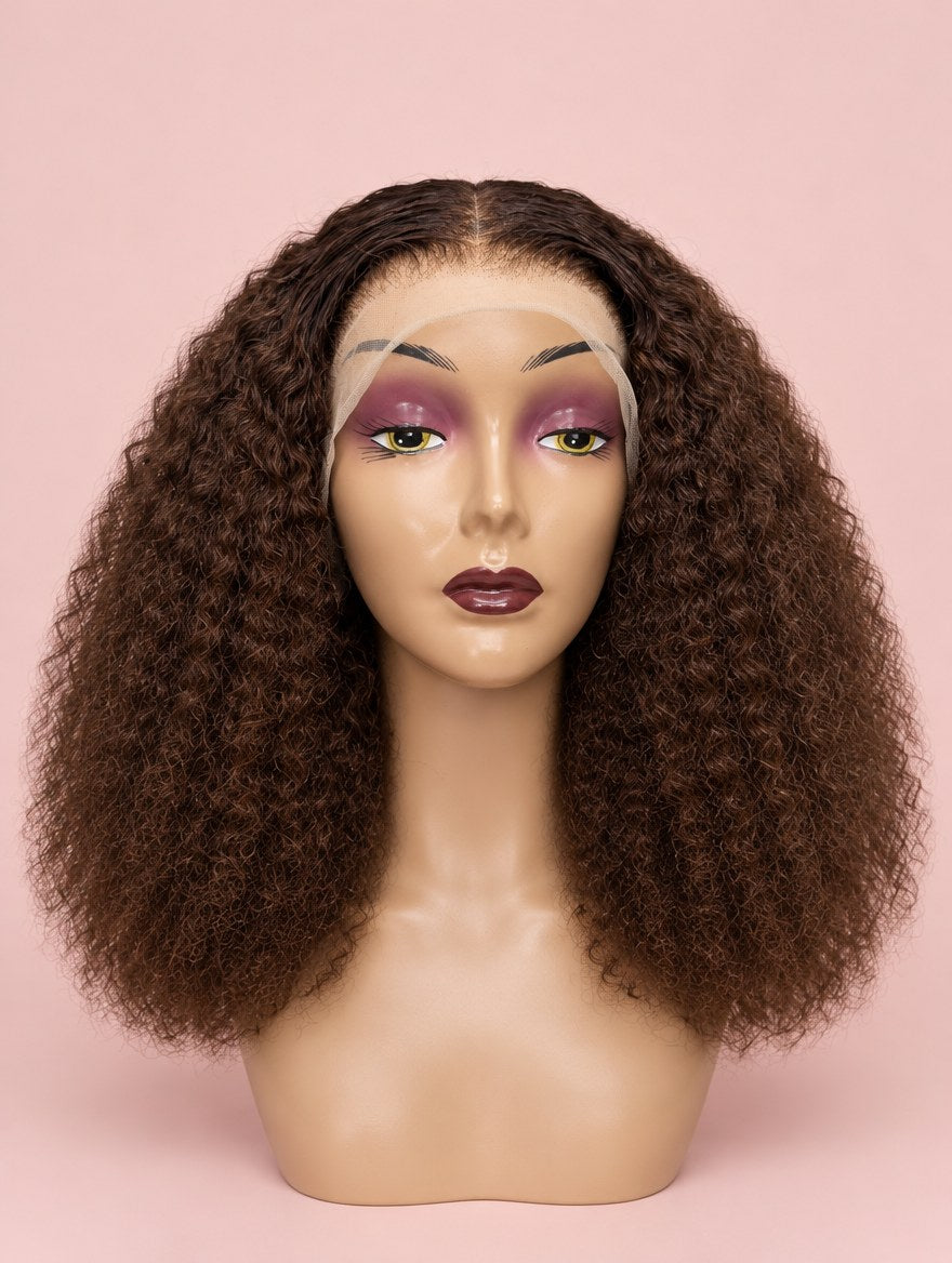Super Double Drawn Chocolate Brown Burmese Curl 13x4 Lace Frontal Wig 16"