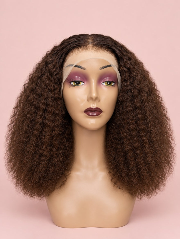 Super Double Drawn Chocolate Brown Burmese Curl 13x4 Lace Frontal Wig 16"