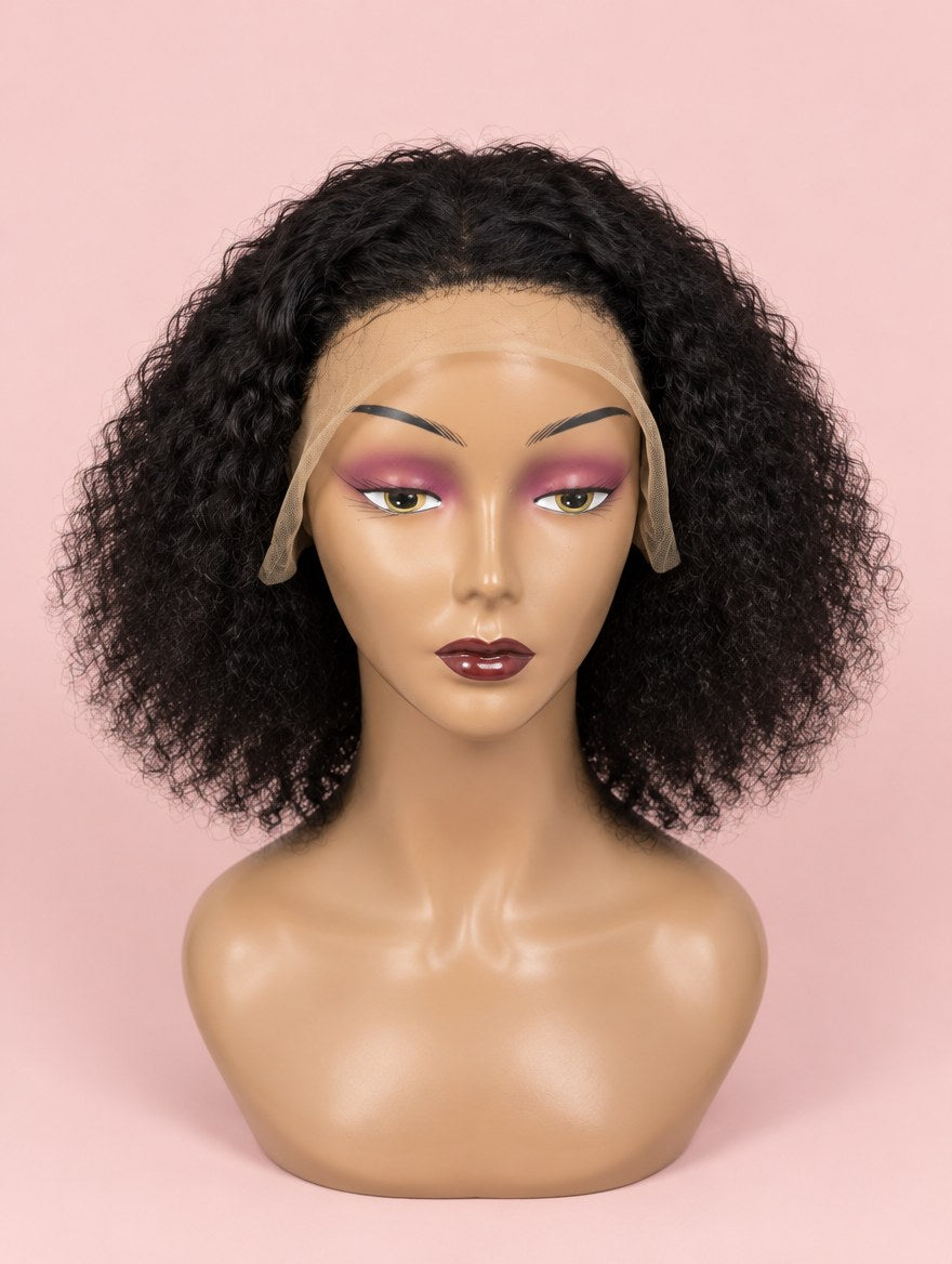Natural Black Burmese Curl 13x4 Lace Frontal Wig 14" 12" front