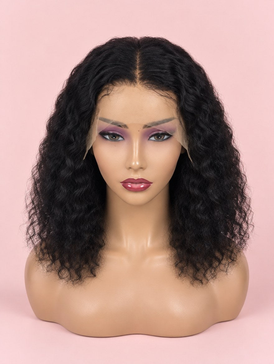 Natural Black Water Wave 13x4 Lace Frontal Wig 8" 14" front